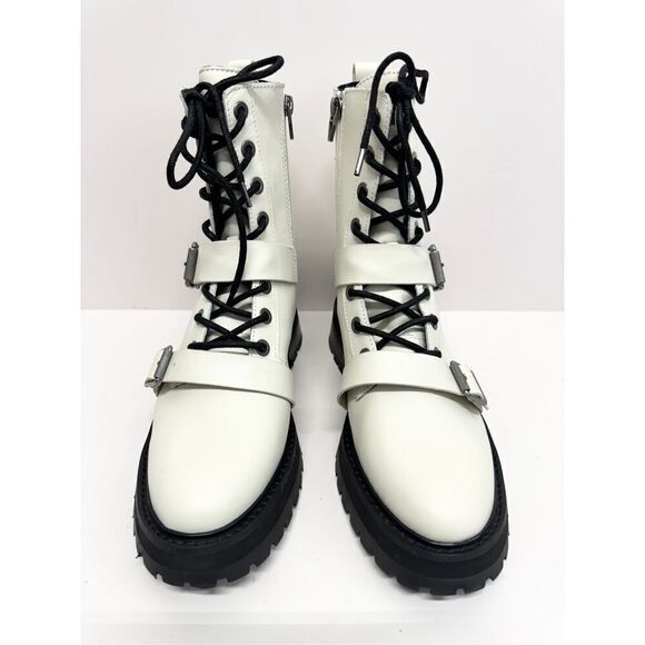 Dolce Vita Combat Boots Size 8 White Leather Round Toe Lace Up Buckle Detail NEW - Picture 4 of 10